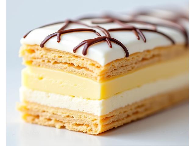 Millefeuille délicatement superposé avec crème pâtissière et glaçage fondant