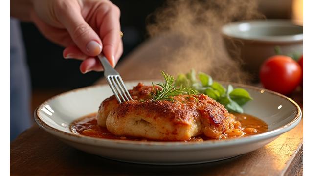 Bouche gourmande dégustant une recette traditionnelle avec des produits frais