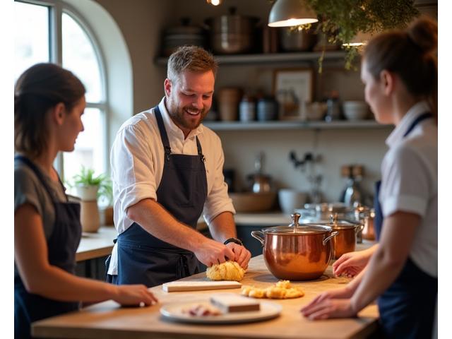 Chef enseignant lors d'un atelier de cuisine française traditionnelle