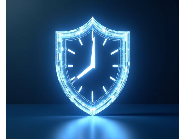 Horloge numérique et icône de bouclier symbolisant la protection des données et leur durée de conservation