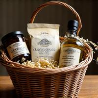 Panier cadeau rempli de produits artisanaux français