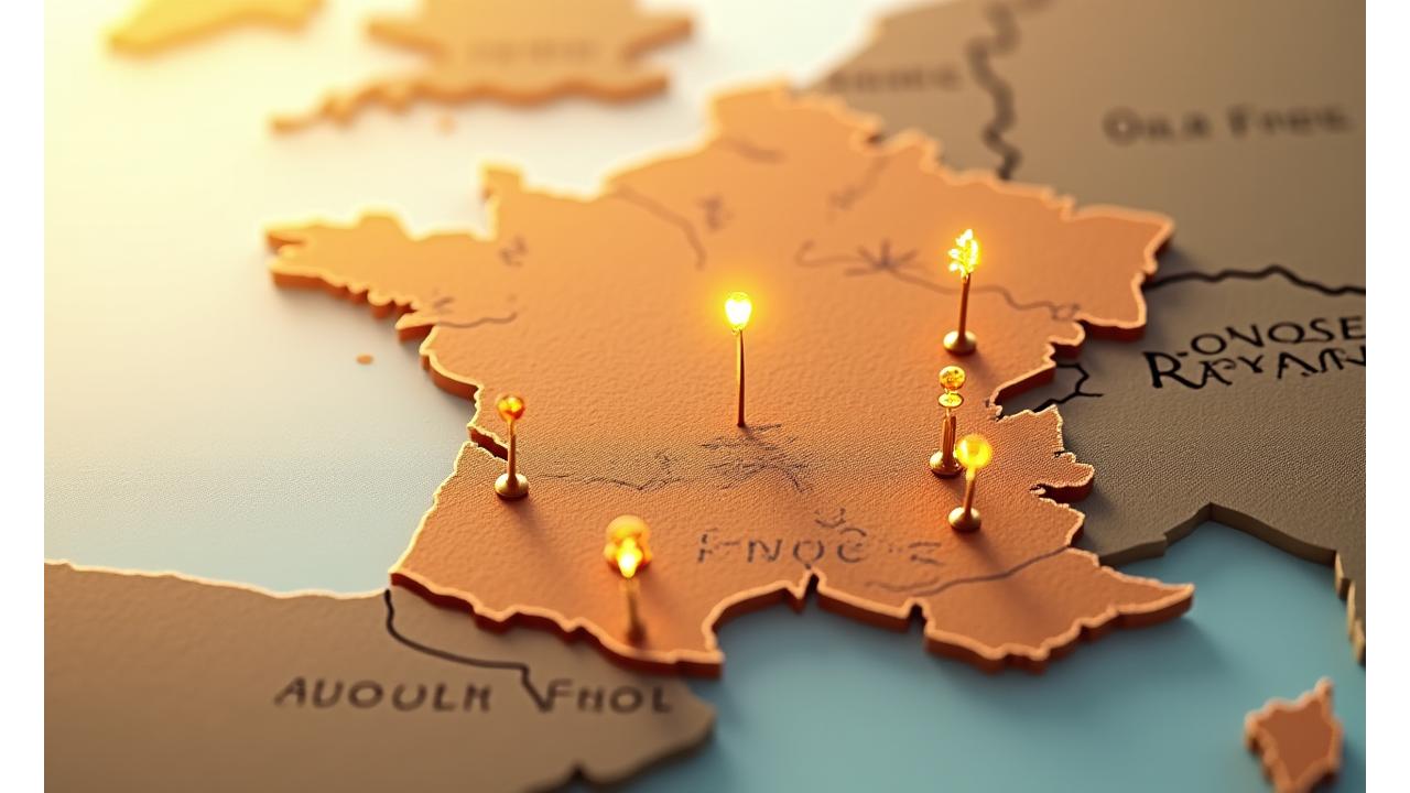 Carte de France avec des marqueurs indiquant les lieux des producteurs partenaires