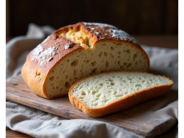 Pain rustique fait maison avec des céréales anciennes sur une planche à découper