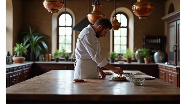 Chef cuisinier dans une cuisine de château