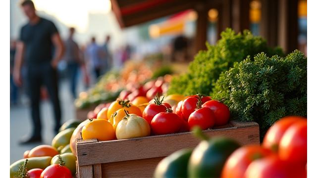 Marché de producteurs se mettant en place à l'aube