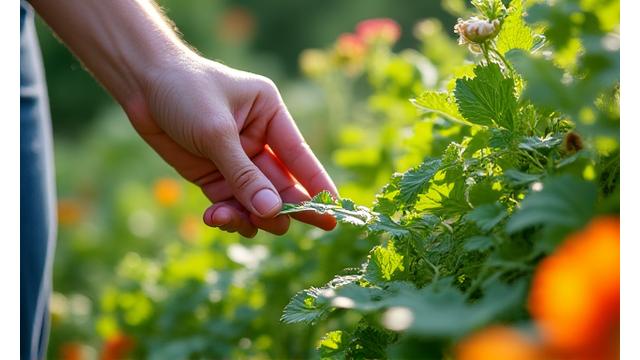 Botaniste dans un potager conservatoire avec variétés anciennes